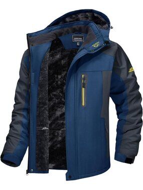 Men's Winter Ski Jacket Waterproof Fleece Lining Snow Hooded Coats